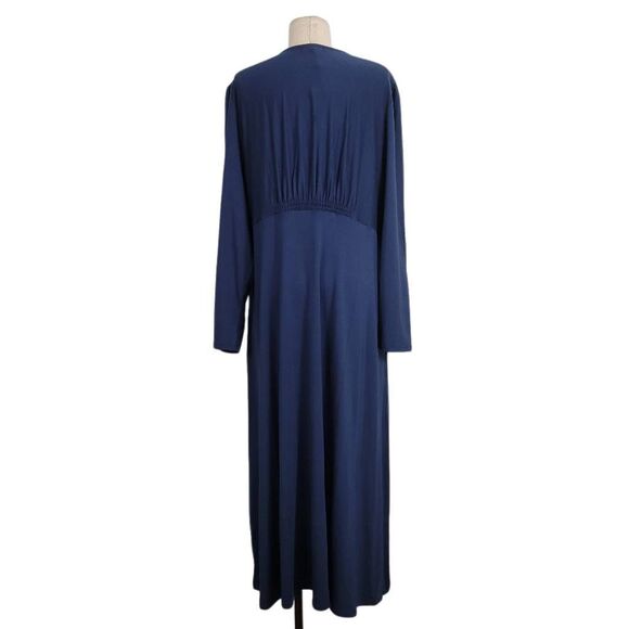 NWT Quince Tencel Jersey V-Neck Long Sleeve Midi Dress Sz XL Navy Stretch Pullov - Picture 5 of 11